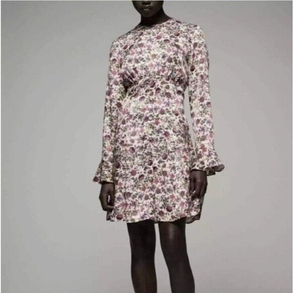 Zara Satin Effect Printed Floral Mini Dress S Victorian Cottage - Picture 1 of 9